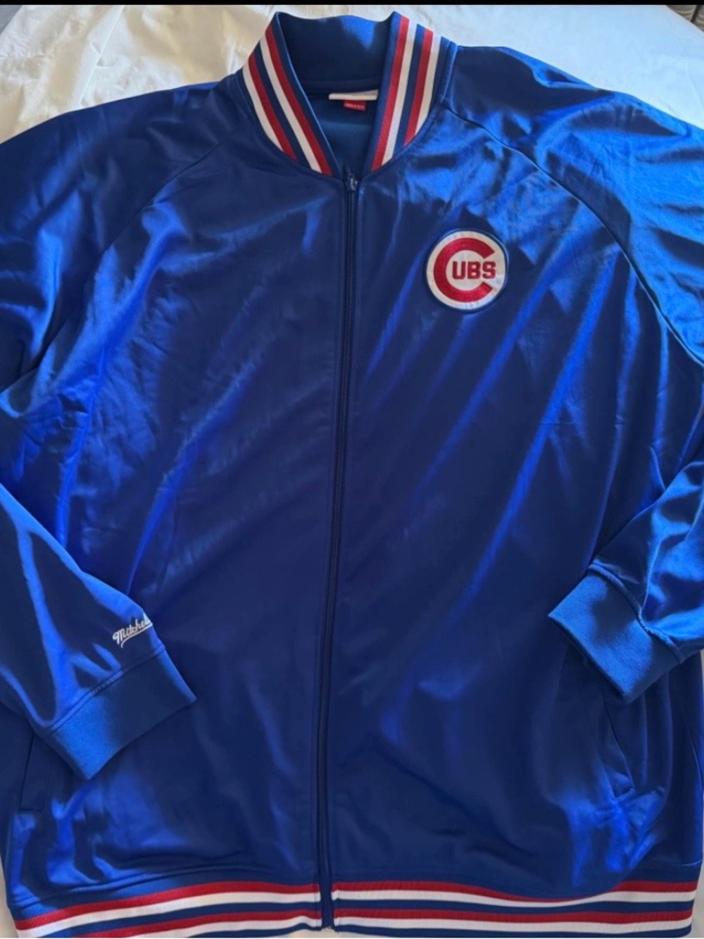 Mitchell & Ness Royal Blue Chicago Cubs Bomber Jacket with Red & White Trim